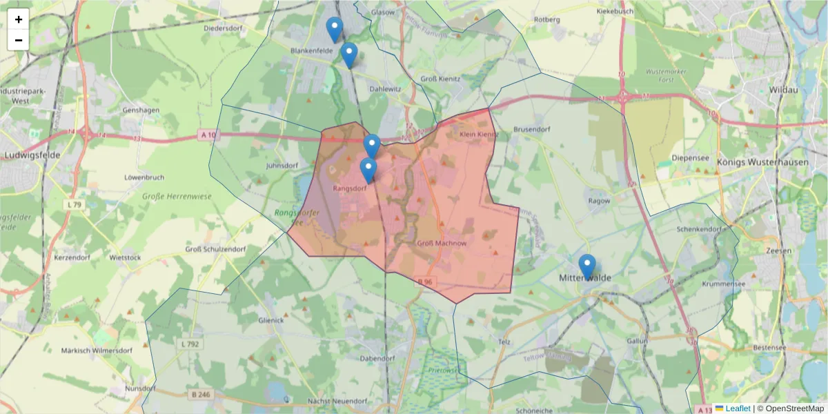 Karte des Postleitzahlen Bereichs  und der umliegenden Postleitzahlen in Deutschland