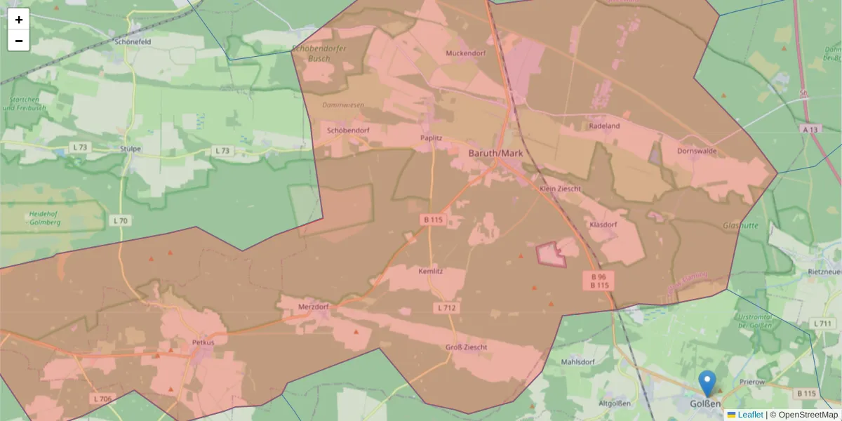 Karte des Postleitzahlen Bereichs  und der umliegenden Postleitzahlen in Deutschland