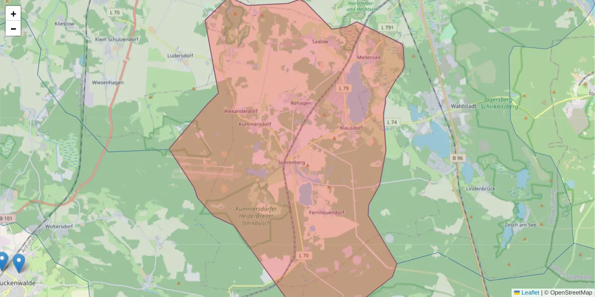 Karte des Postleitzahlen Bereichs  und der umliegenden Postleitzahlen in Deutschland