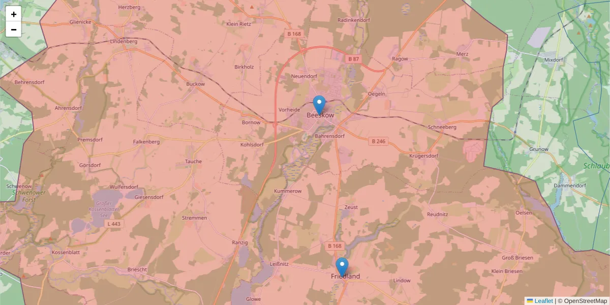 Karte des Postleitzahlen Bereichs  und der umliegenden Postleitzahlen in Deutschland