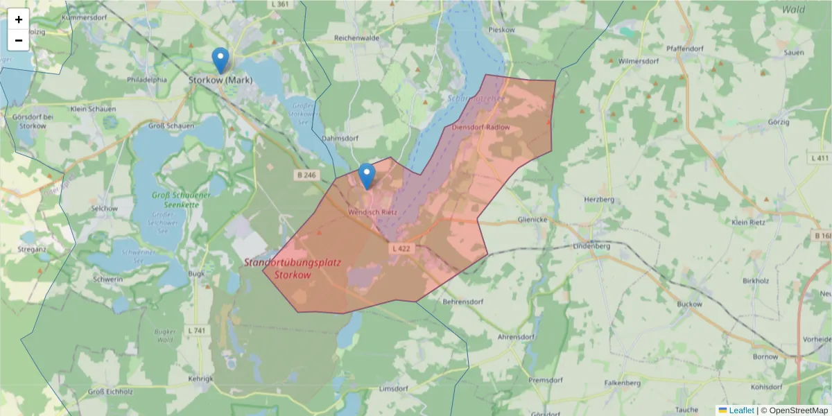 Karte des Postleitzahlen Bereichs  und der umliegenden Postleitzahlen in Deutschland