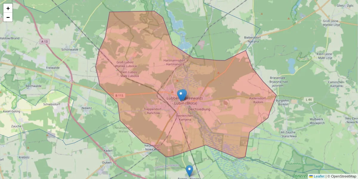 Karte des Postleitzahlen Bereichs  und der umliegenden Postleitzahlen in Deutschland