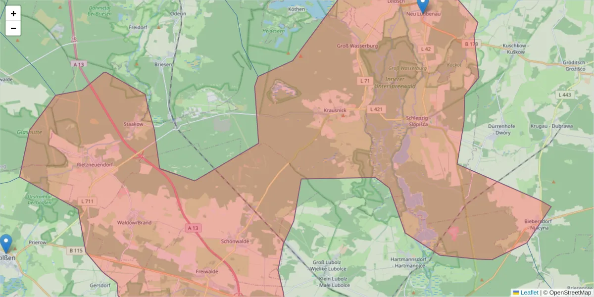 Karte des Postleitzahlen Bereichs  und der umliegenden Postleitzahlen in Deutschland