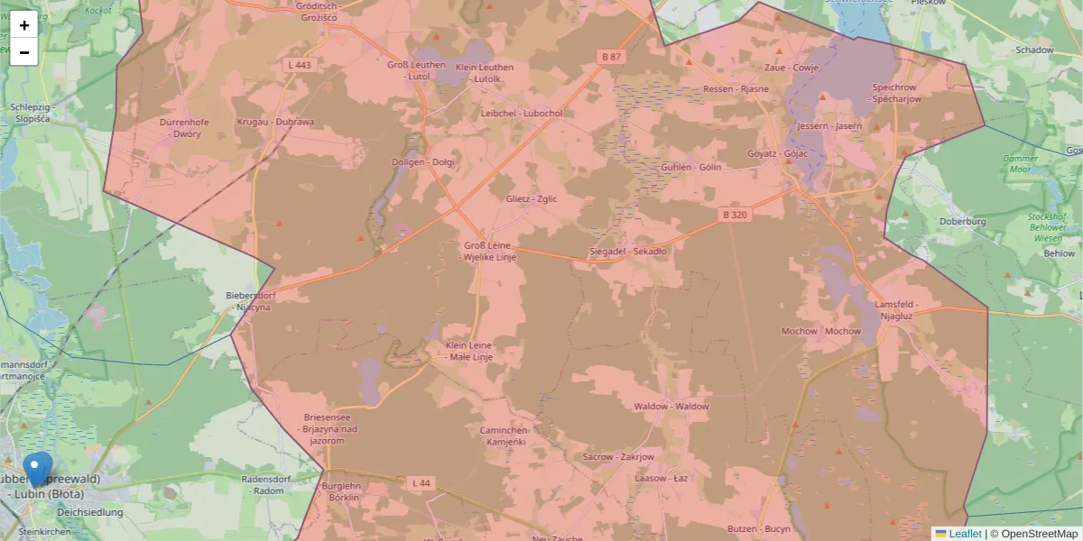 Karte des Postleitzahlen Bereichs  und der umliegenden Postleitzahlen in Deutschland