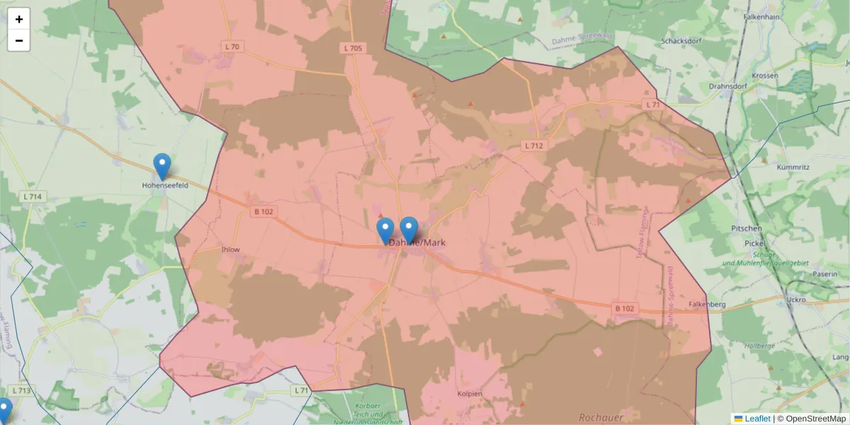 Karte des Postleitzahlen Bereichs  und der umliegenden Postleitzahlen in Deutschland