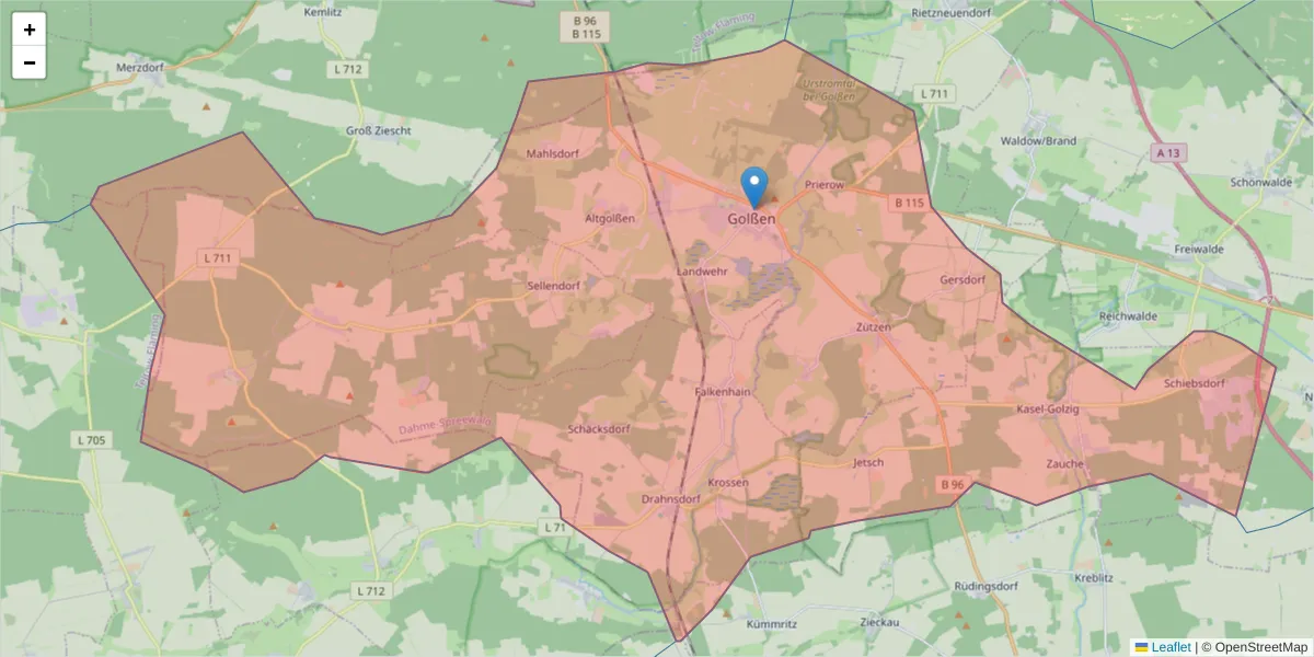 Karte des Postleitzahlen Bereichs  und der umliegenden Postleitzahlen in Deutschland