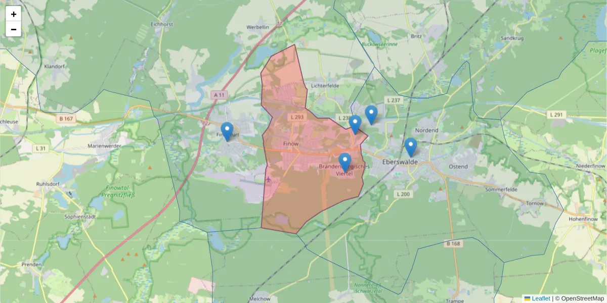 Karte des Postleitzahlen Bereichs  und der umliegenden Postleitzahlen in Deutschland