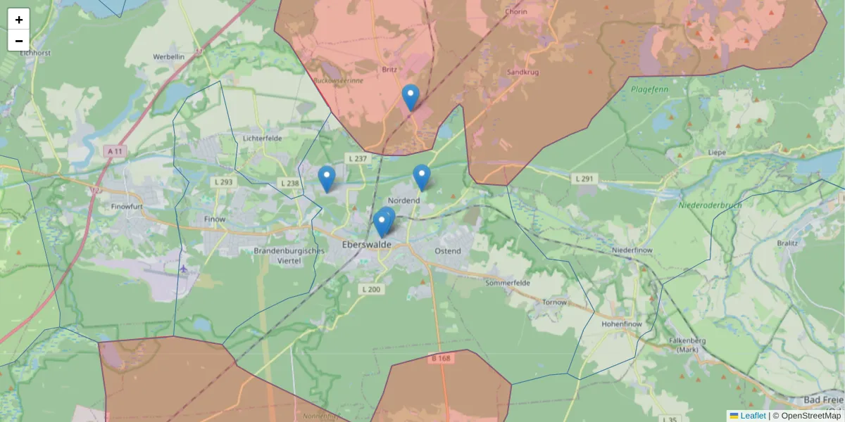 Karte des Postleitzahlen Bereichs  und der umliegenden Postleitzahlen in Deutschland