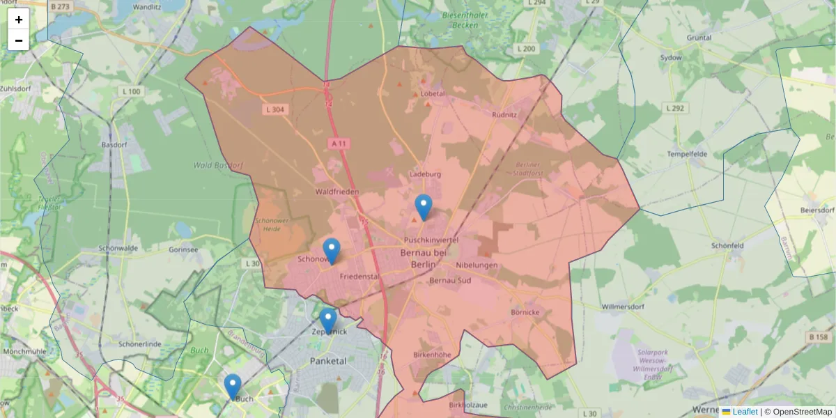 Karte des Postleitzahlen Bereichs  und der umliegenden Postleitzahlen in Deutschland