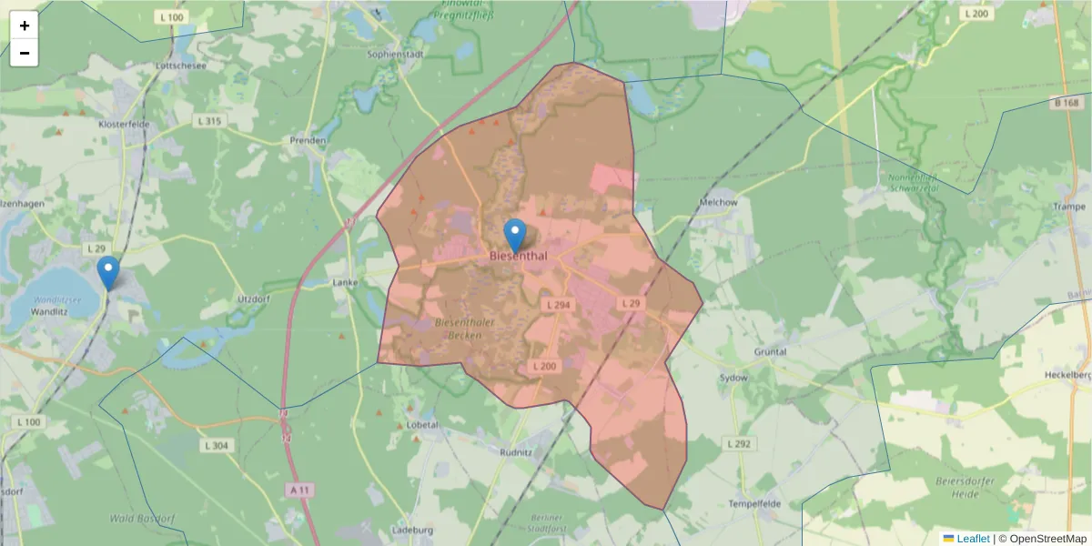 Karte des Postleitzahlen Bereichs  und der umliegenden Postleitzahlen in Deutschland