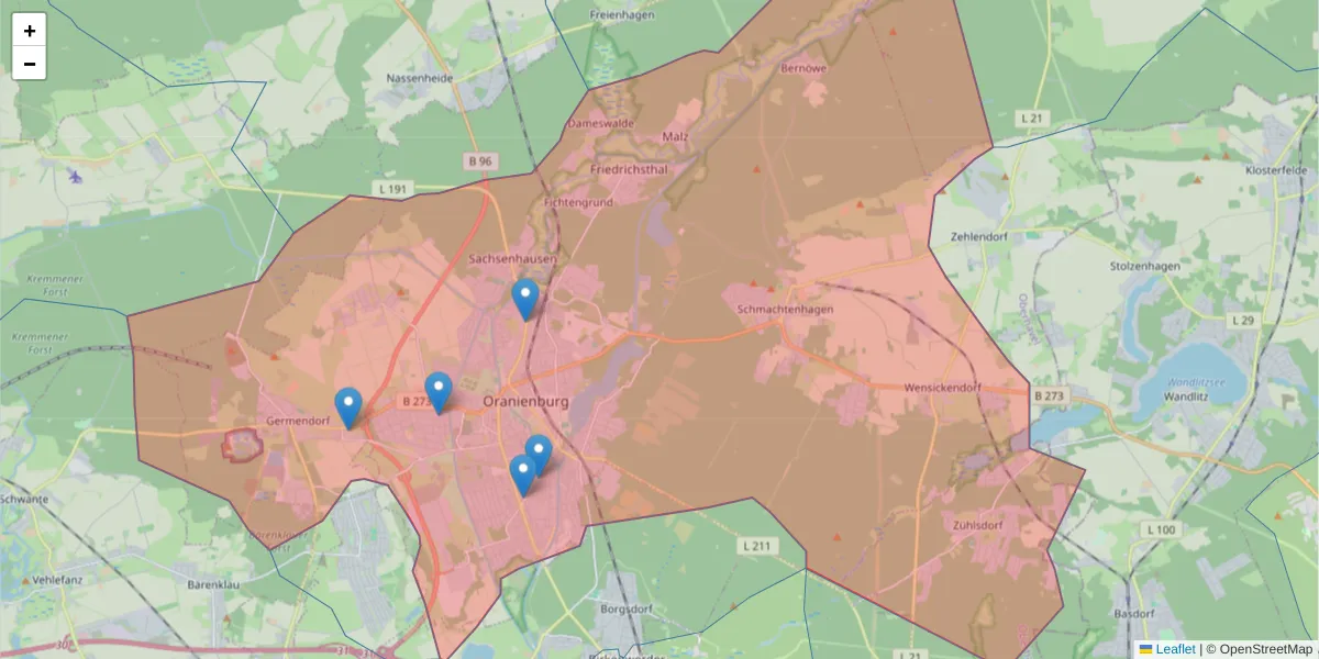Karte des Postleitzahlen Bereichs  und der umliegenden Postleitzahlen in Deutschland