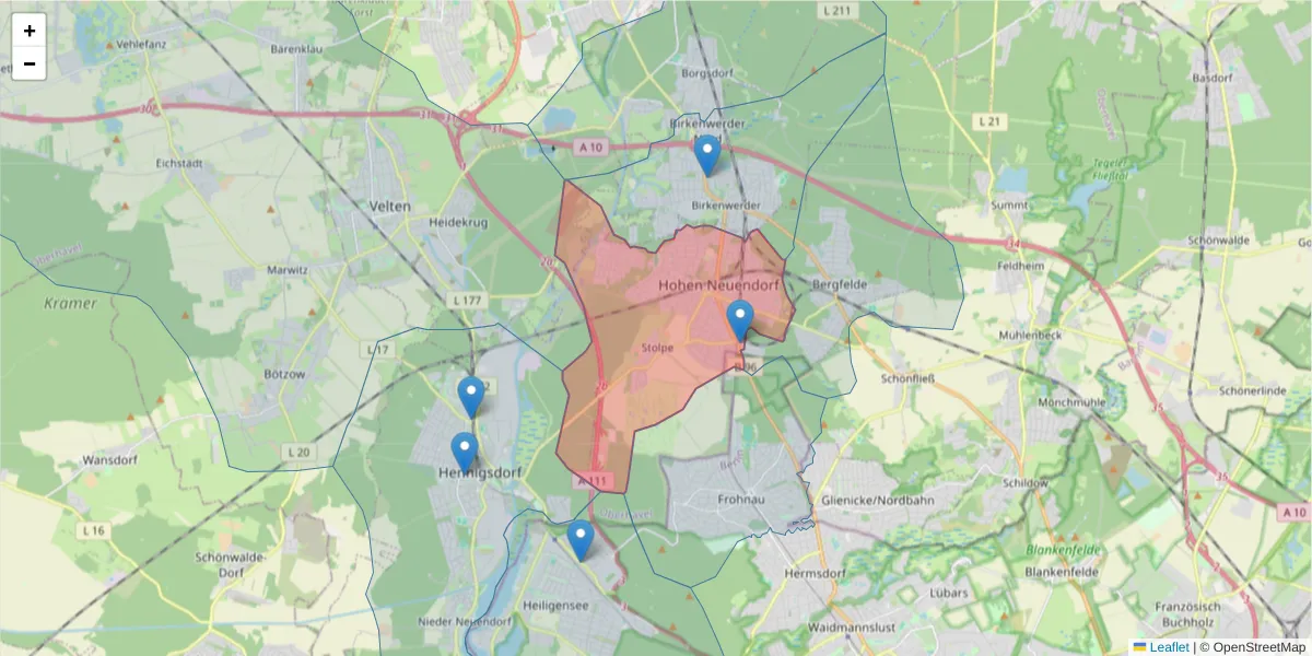 Karte des Postleitzahlen Bereichs  und der umliegenden Postleitzahlen in Deutschland
