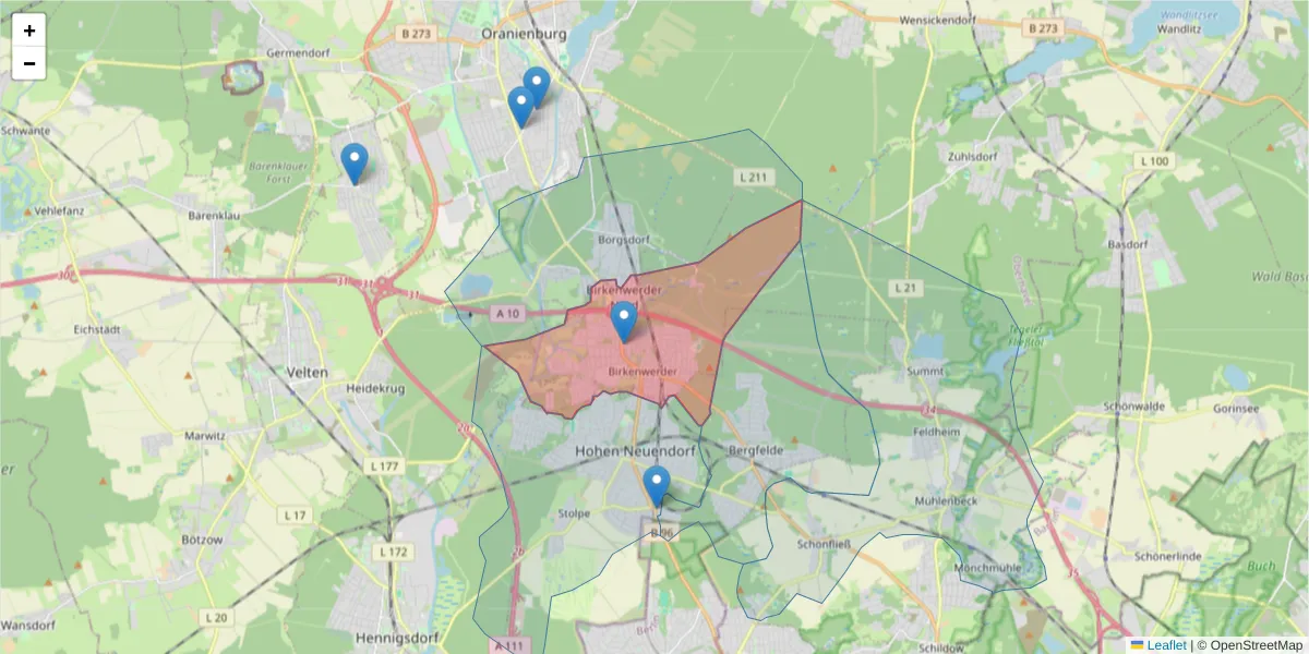 Karte des Postleitzahlen Bereichs  und der umliegenden Postleitzahlen in Deutschland