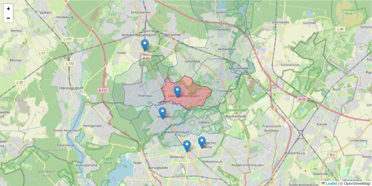 Karte des Postleitzahlen Bereichs  und der umliegenden Postleitzahlen in Deutschland
