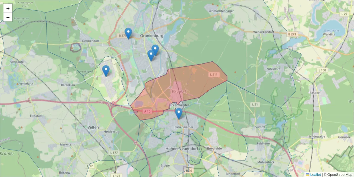 Karte des Postleitzahlen Bereichs  und der umliegenden Postleitzahlen in Deutschland