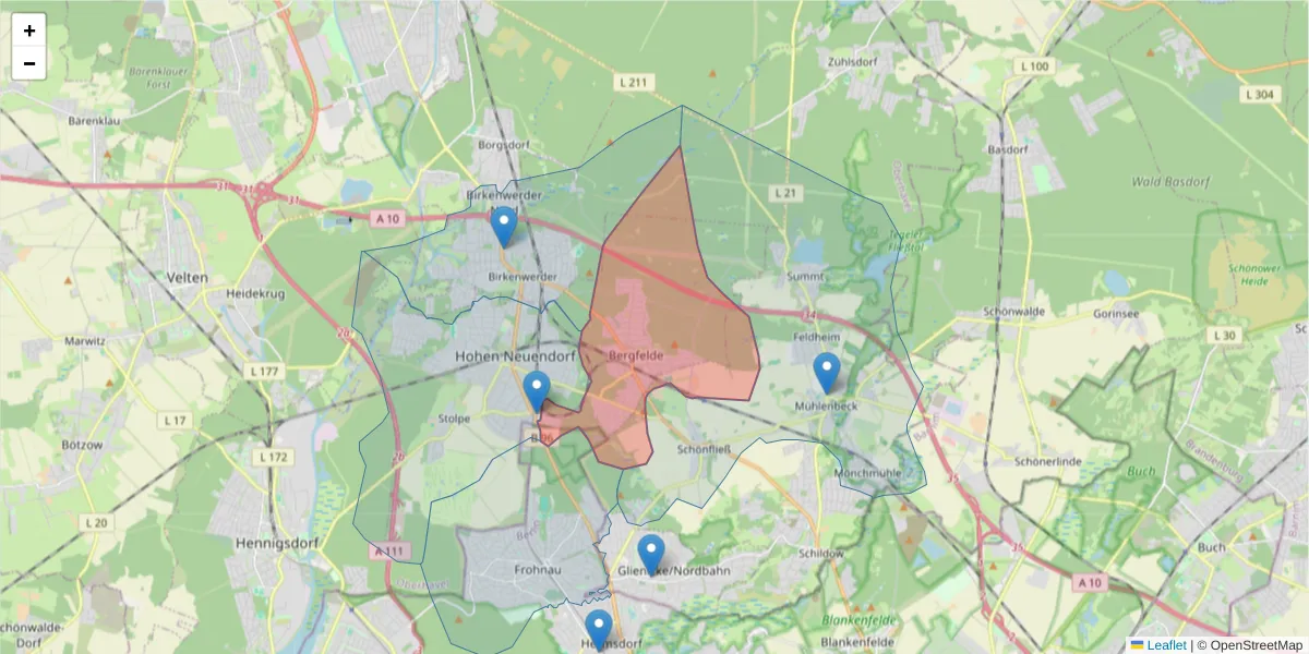 Karte des Postleitzahlen Bereichs  und der umliegenden Postleitzahlen in Deutschland