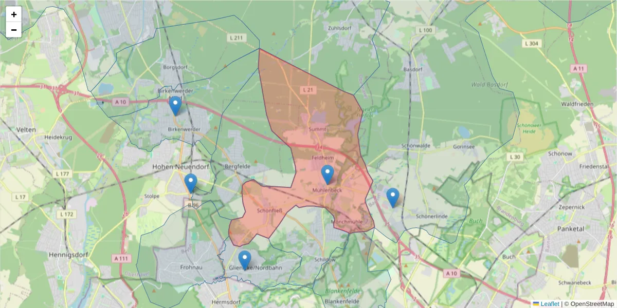Karte des Postleitzahlen Bereichs  und der umliegenden Postleitzahlen in Deutschland