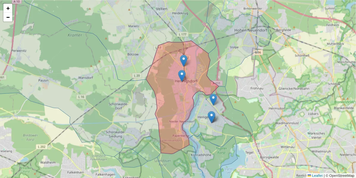Karte des Postleitzahlen Bereichs  und der umliegenden Postleitzahlen in Deutschland