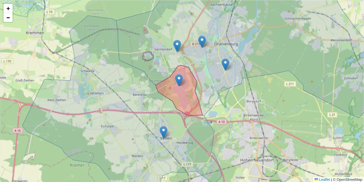 Karte des Postleitzahlen Bereichs  und der umliegenden Postleitzahlen in Deutschland