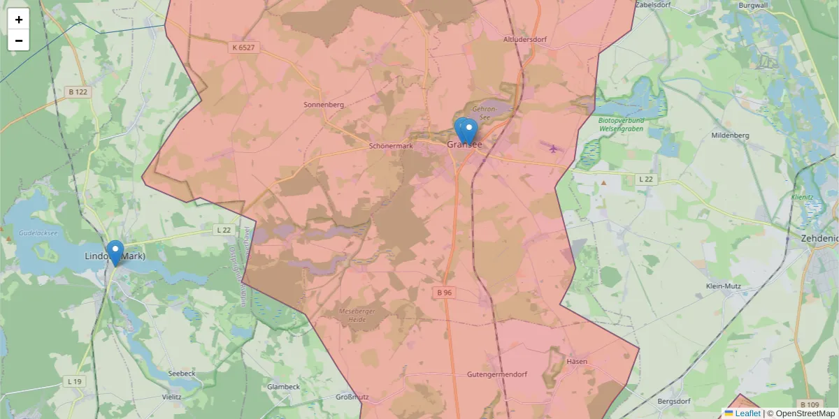 Karte des Postleitzahlen Bereichs  und der umliegenden Postleitzahlen in Deutschland