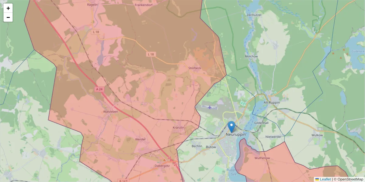 Karte des Postleitzahlen Bereichs  und der umliegenden Postleitzahlen in Deutschland