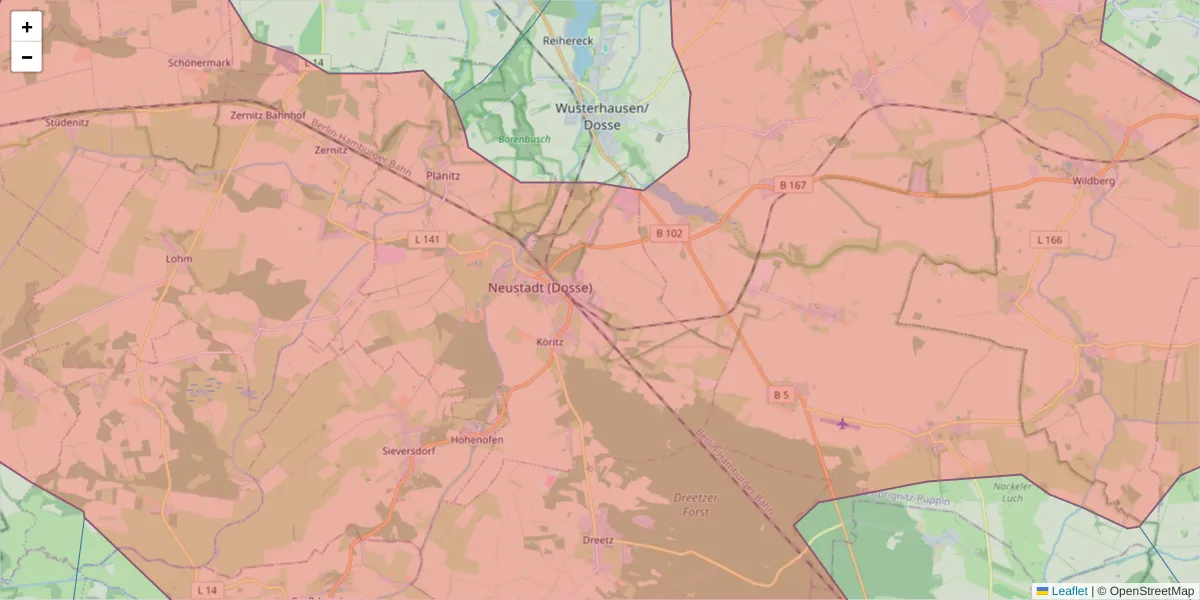 Karte des Postleitzahlen Bereichs  und der umliegenden Postleitzahlen in Deutschland