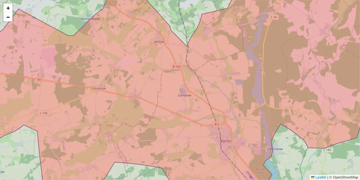 Karte des Postleitzahlen Bereichs  und der umliegenden Postleitzahlen in Deutschland