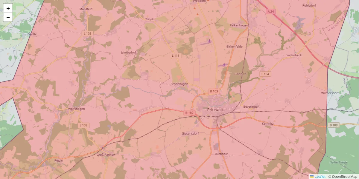 Karte des Postleitzahlen Bereichs  und der umliegenden Postleitzahlen in Deutschland