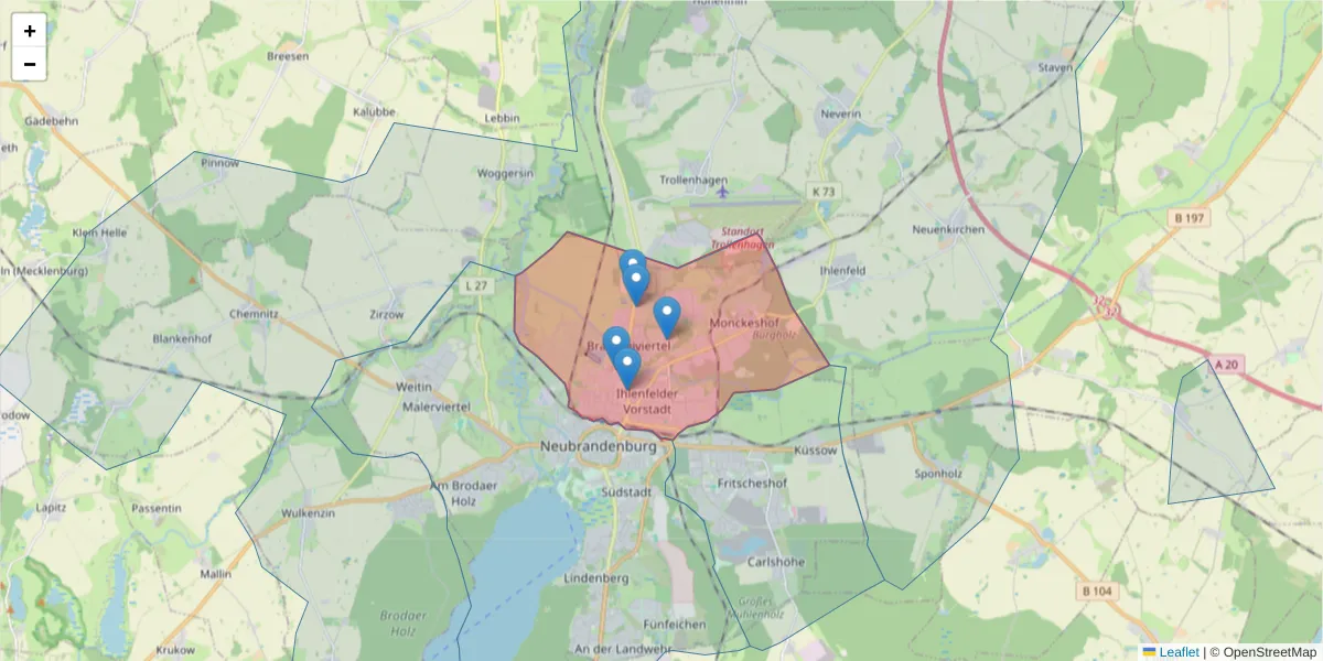Karte des Postleitzahlen Bereichs  und der umliegenden Postleitzahlen in Deutschland