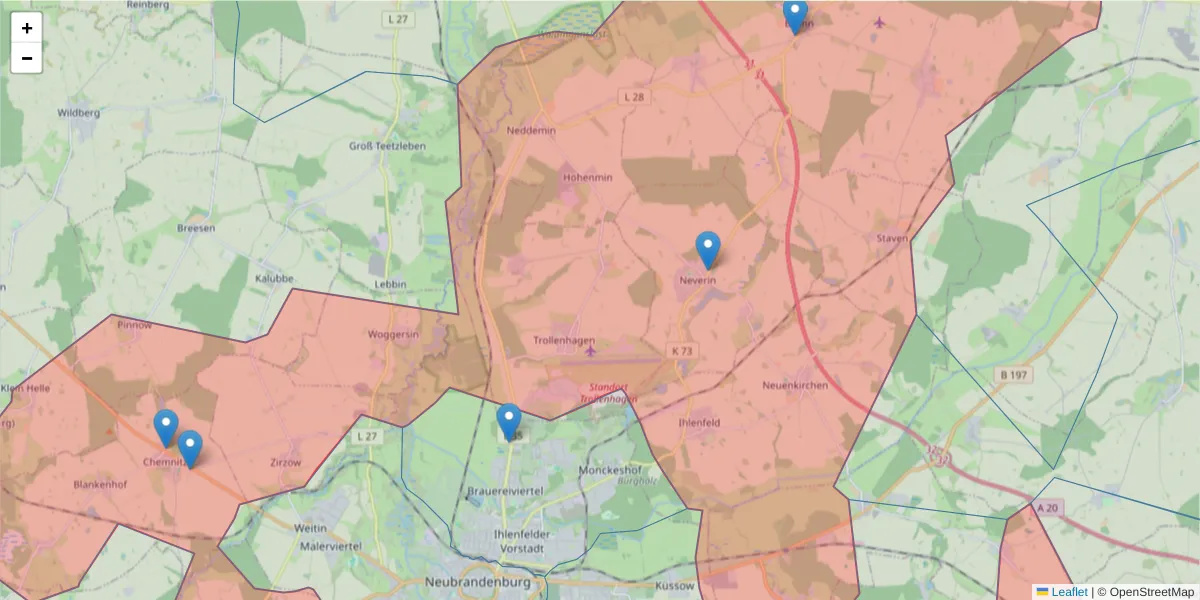 Karte des Postleitzahlen Bereichs  und der umliegenden Postleitzahlen in Deutschland