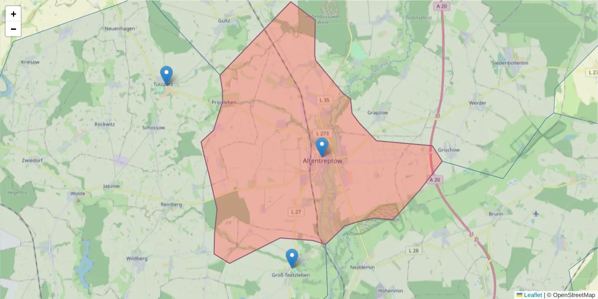 Karte des Postleitzahlen Bereichs  und der umliegenden Postleitzahlen in Deutschland