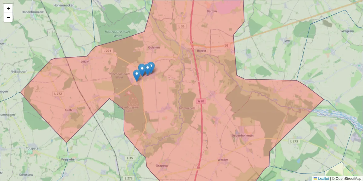 Karte des Postleitzahlen Bereichs  und der umliegenden Postleitzahlen in Deutschland