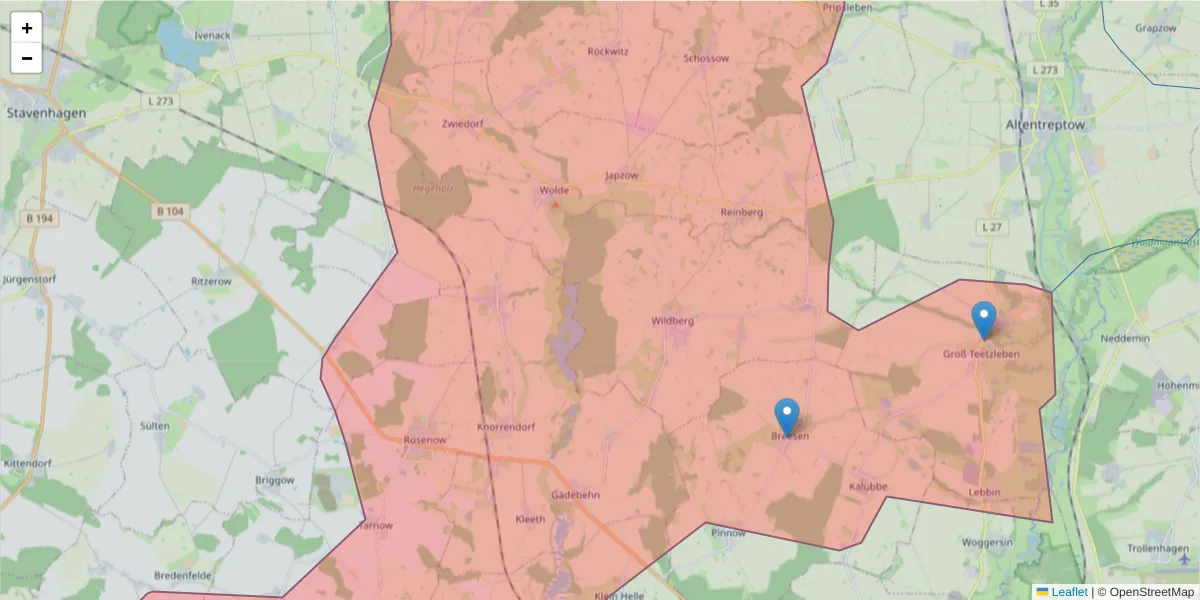 Karte des Postleitzahlen Bereichs  und der umliegenden Postleitzahlen in Deutschland