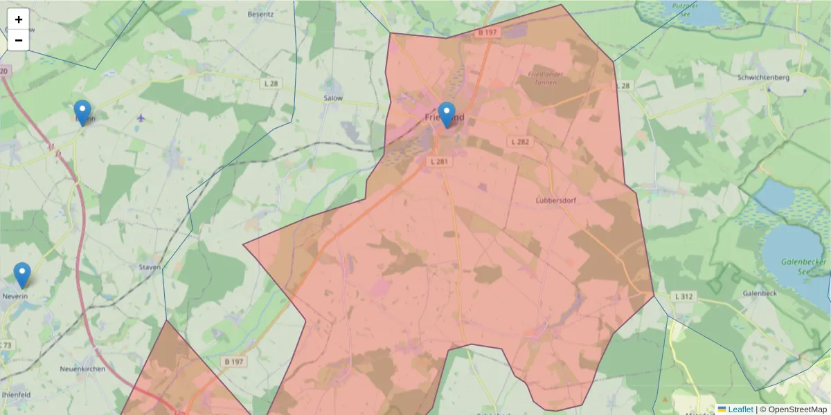 Karte des Postleitzahlen Bereichs  und der umliegenden Postleitzahlen in Deutschland