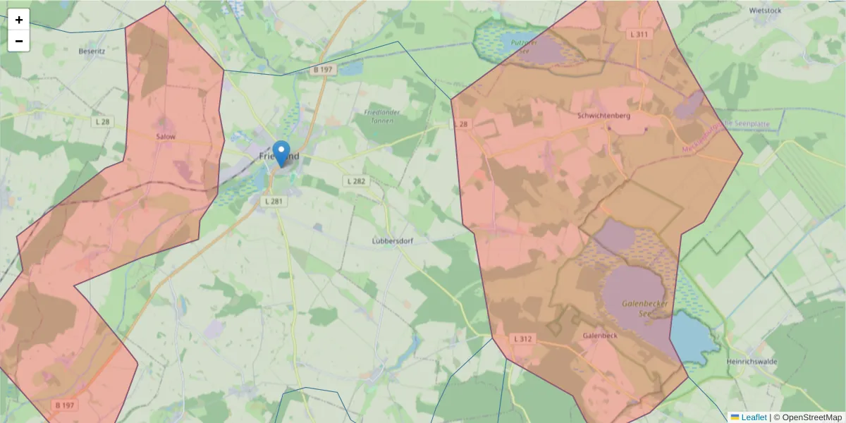 Karte des Postleitzahlen Bereichs  und der umliegenden Postleitzahlen in Deutschland