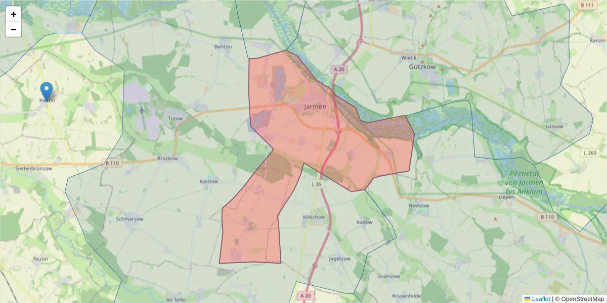 Karte des Postleitzahlen Bereichs  und der umliegenden Postleitzahlen in Deutschland