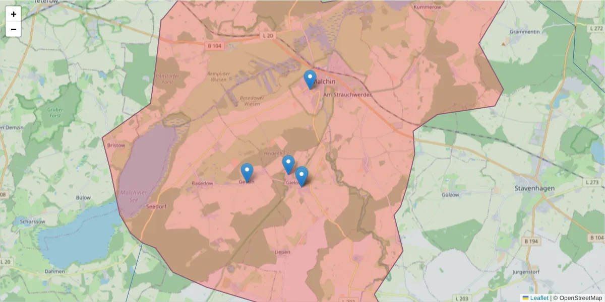 Karte des Postleitzahlen Bereichs  und der umliegenden Postleitzahlen in Deutschland