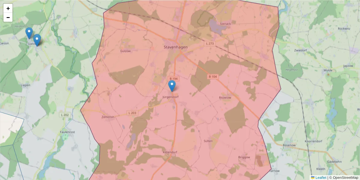Karte des Postleitzahlen Bereichs  und der umliegenden Postleitzahlen in Deutschland