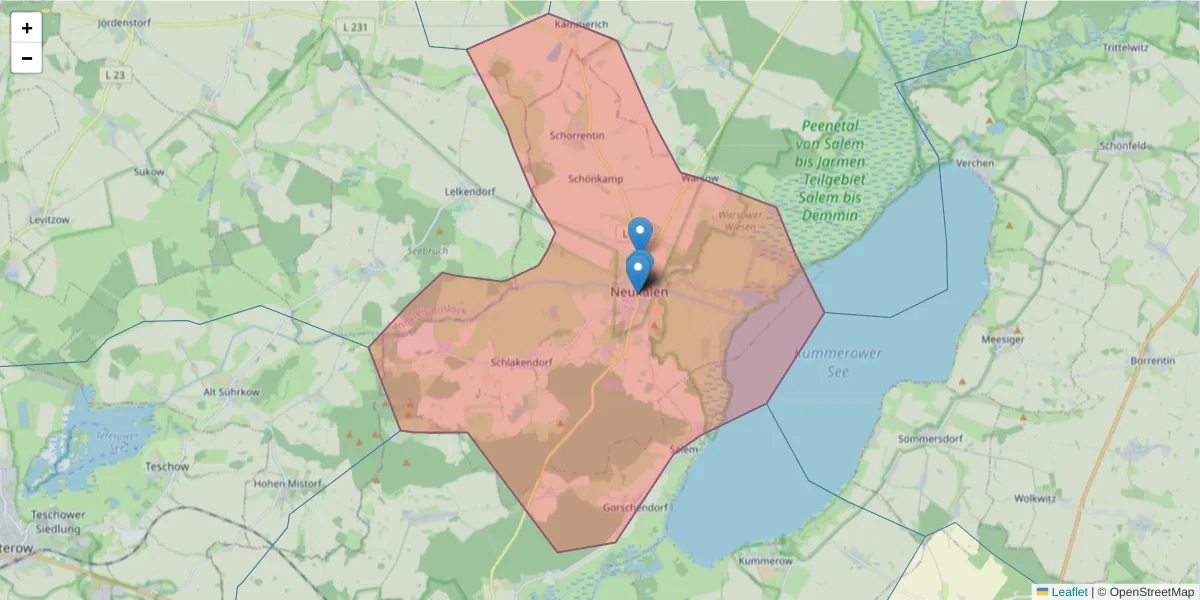 Karte des Postleitzahlen Bereichs  und der umliegenden Postleitzahlen in Deutschland
