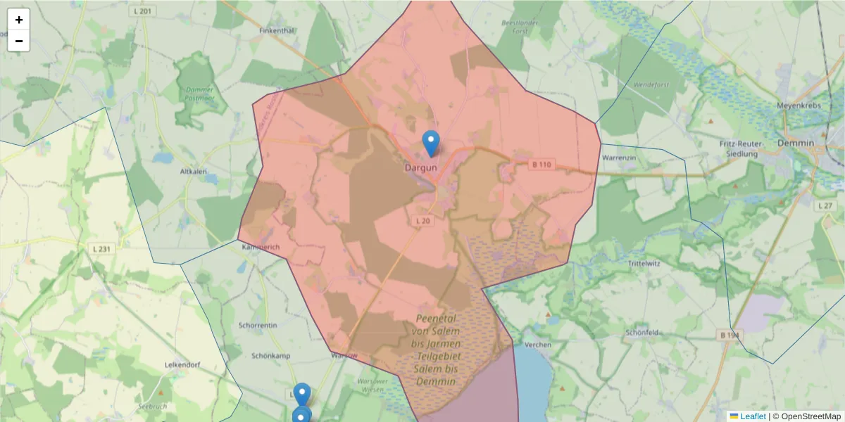 Karte des Postleitzahlen Bereichs  und der umliegenden Postleitzahlen in Deutschland
