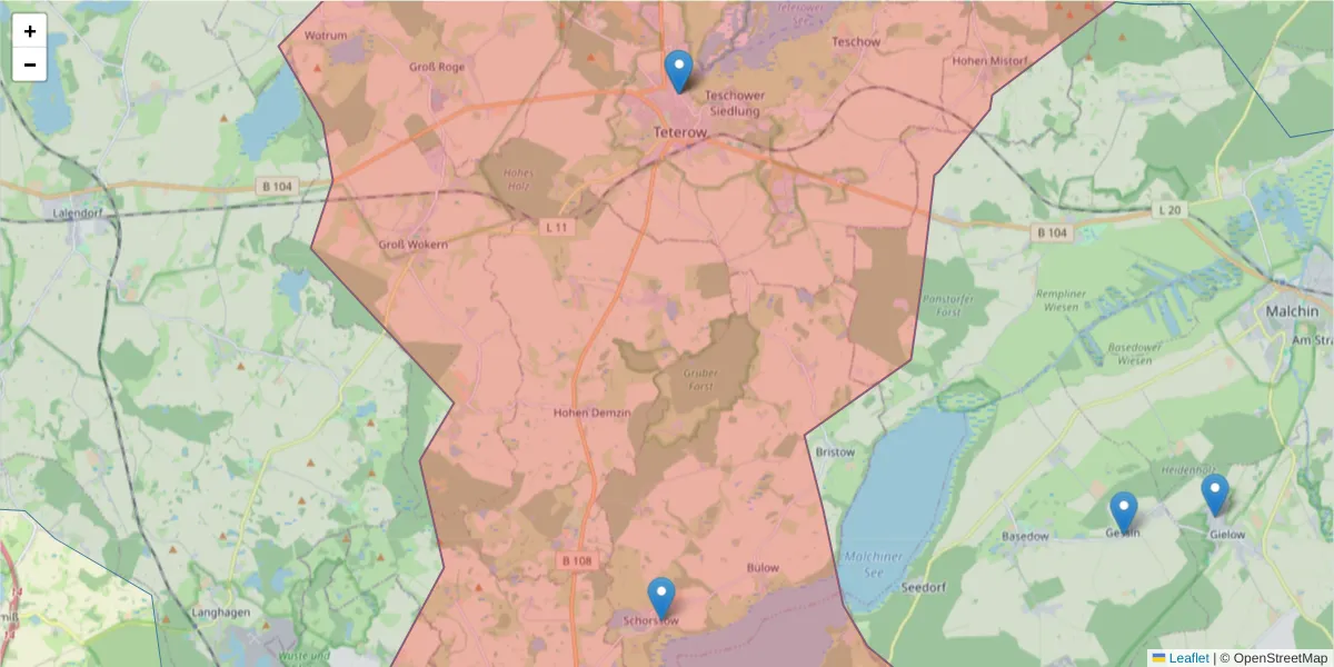 Karte des Postleitzahlen Bereichs  und der umliegenden Postleitzahlen in Deutschland