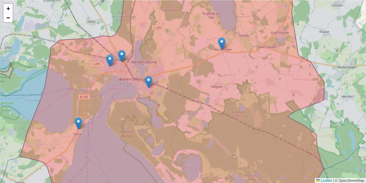 Karte des Postleitzahlen Bereichs  und der umliegenden Postleitzahlen in Deutschland