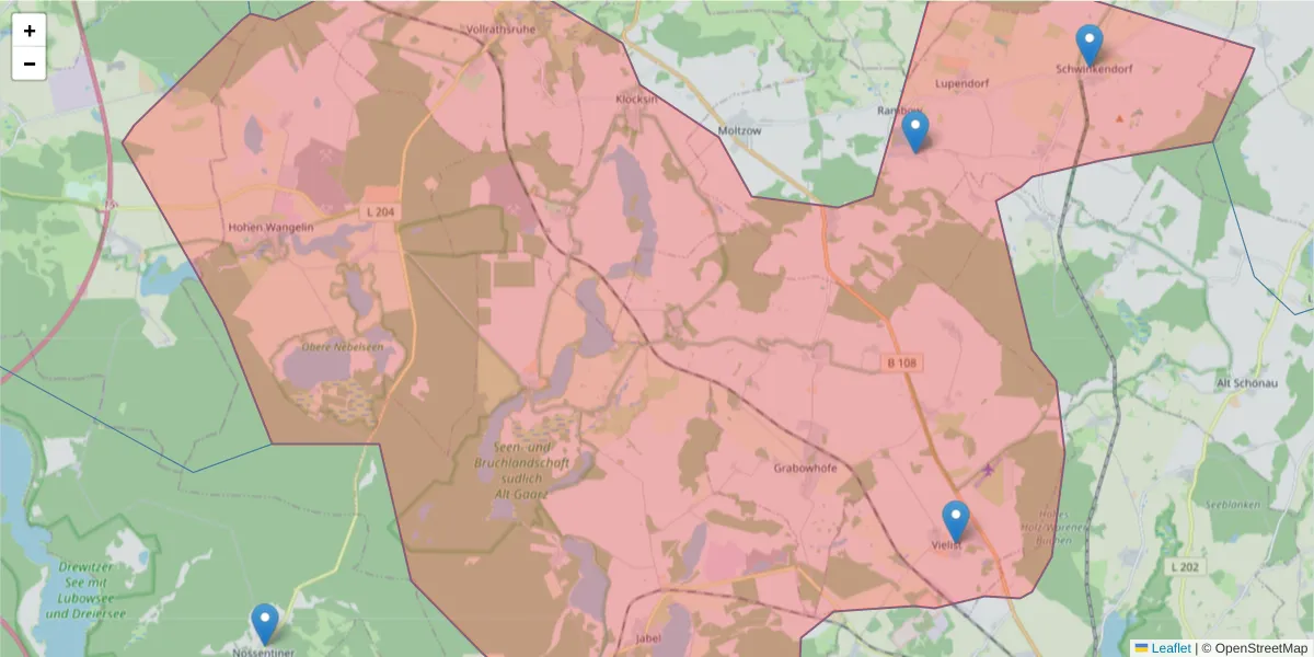 Karte des Postleitzahlen Bereichs  und der umliegenden Postleitzahlen in Deutschland