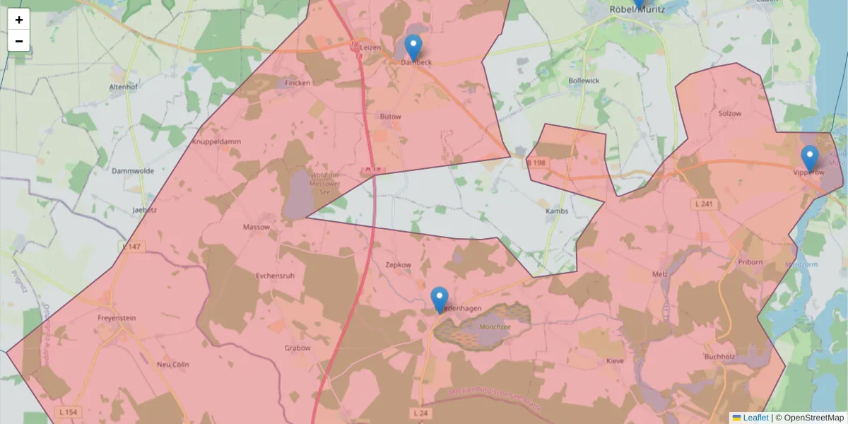 Karte des Postleitzahlen Bereichs  und der umliegenden Postleitzahlen in Deutschland