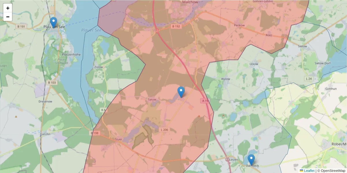 Karte des Postleitzahlen Bereichs  und der umliegenden Postleitzahlen in Deutschland