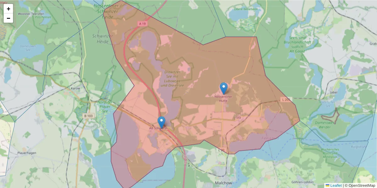 Karte des Postleitzahlen Bereichs  und der umliegenden Postleitzahlen in Deutschland