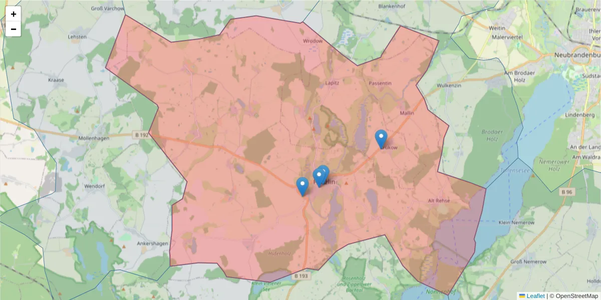 Karte des Postleitzahlen Bereichs  und der umliegenden Postleitzahlen in Deutschland