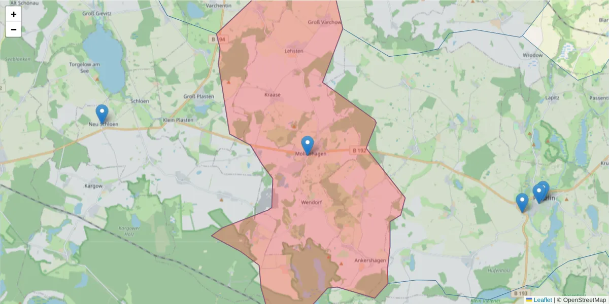 Karte des Postleitzahlen Bereichs  und der umliegenden Postleitzahlen in Deutschland