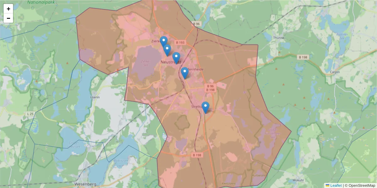Karte des Postleitzahlen Bereichs  und der umliegenden Postleitzahlen in Deutschland