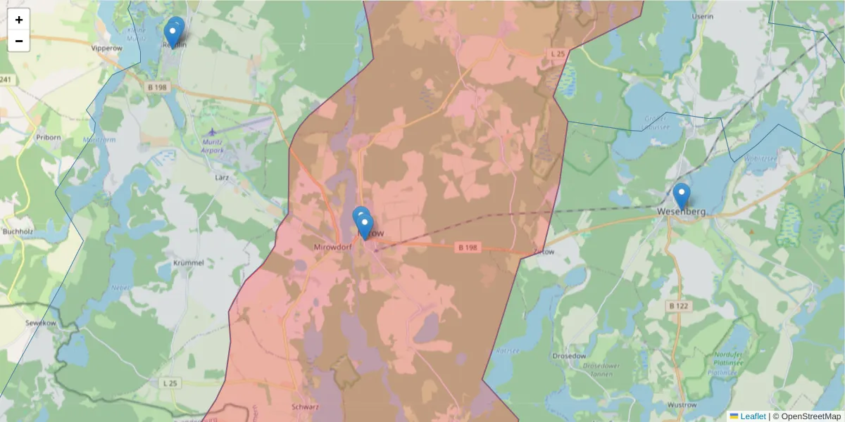 Karte des Postleitzahlen Bereichs  und der umliegenden Postleitzahlen in Deutschland